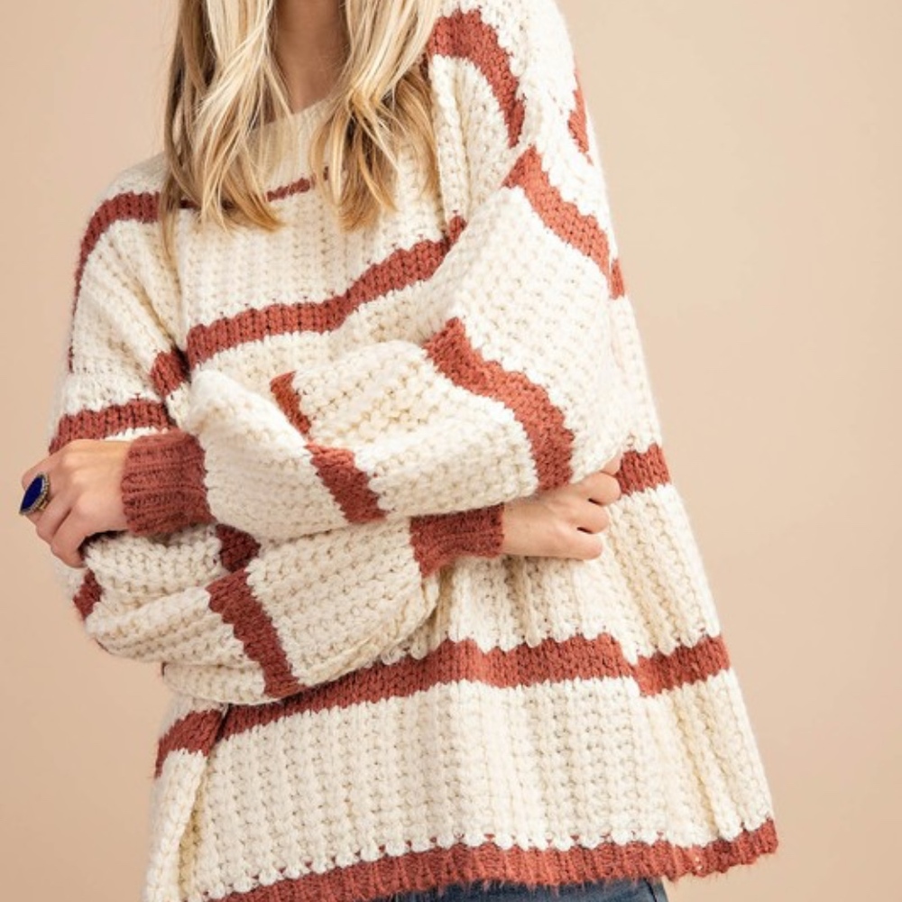 NWT Fuzzy Chunky Striped Sweater - Picture 3 of 5